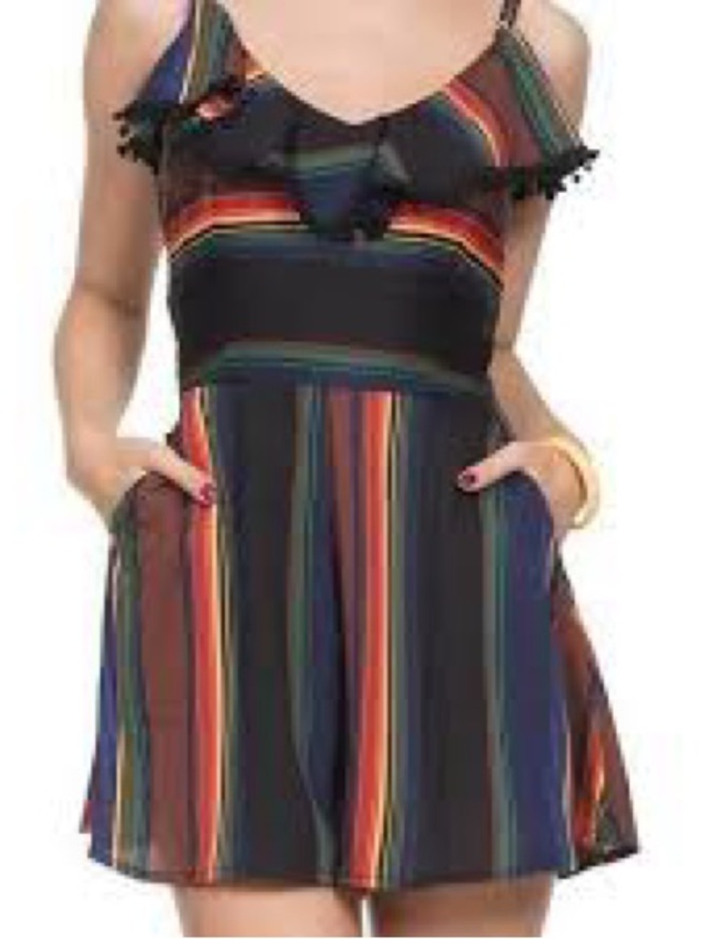 Voodoo Vixen Black Striped Pom Pom Romper Size Small - Picture 3 of 7